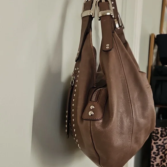 B. makowsky Studded Brown Leather Hobo Bag - Picture 5 of 11